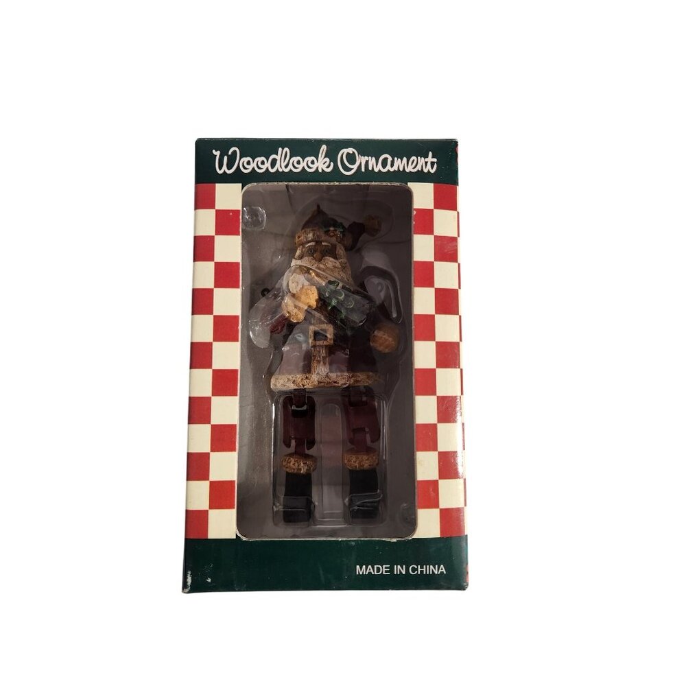 NOS Vintage Woodlook Ornament Santa 5.5 x2.5
